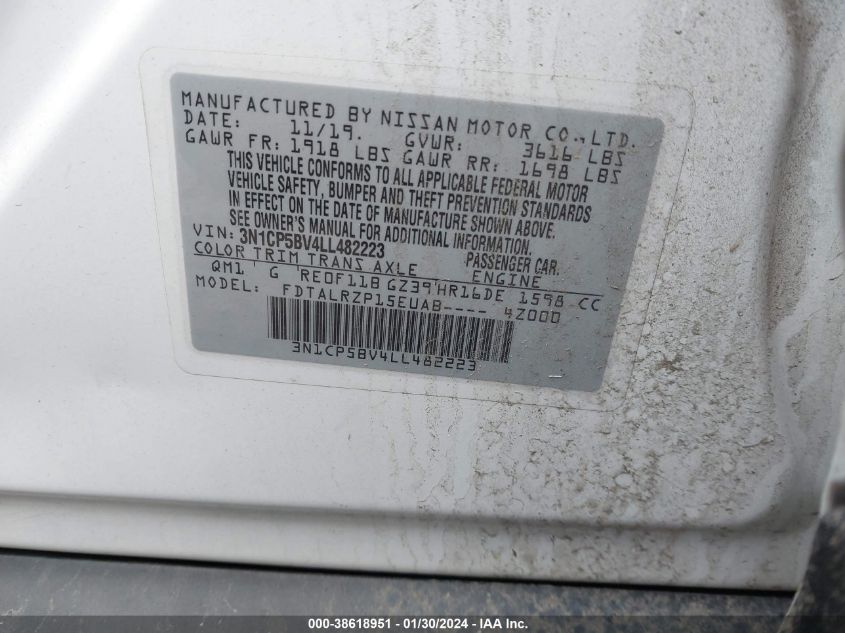 2020 NISSAN KICKS S XTRONIC CVT - 3N1CP5BV4LL482223