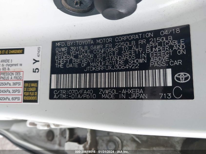 2018 TOYOTA PRIUS TWO - JTDKBRFUXJ3064922
