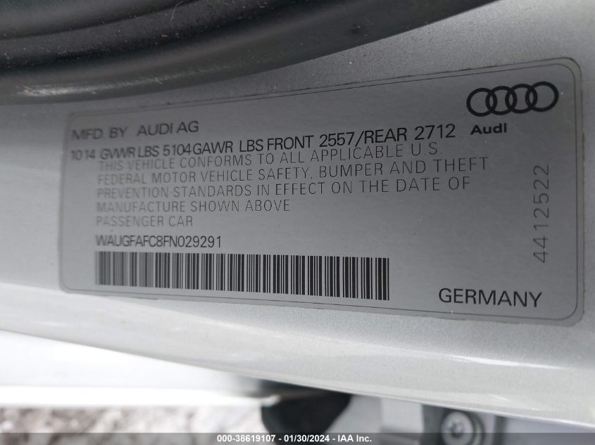 2015 AUDI A6 PREMIUM PLUS - WAUGFAFC8FN029291