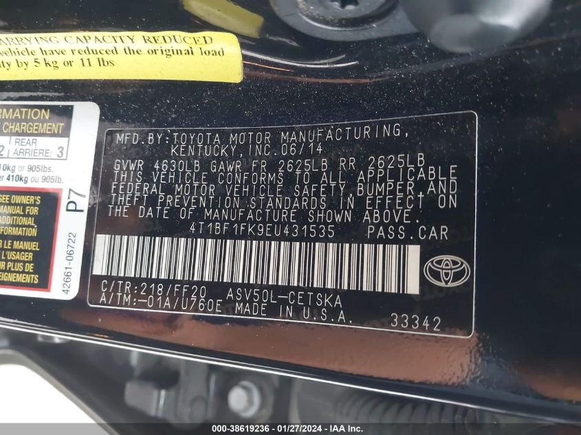 2014 TOYOTA CAMRY L/SE/LE/XLE - 4T1BF1FK9EU431535