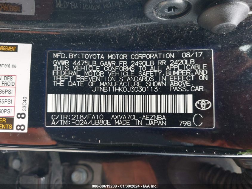 2018 TOYOTA CAMRY LE - JTNB11HK0J3030113