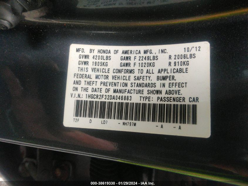 2013 HONDA ACCORD LX - 1HGCR2F32DA046883