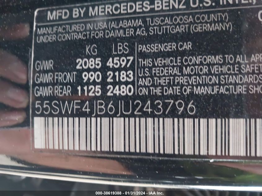2018 MERCEDES-BENZ C 300 300 - 55SWF4JB6JU243796