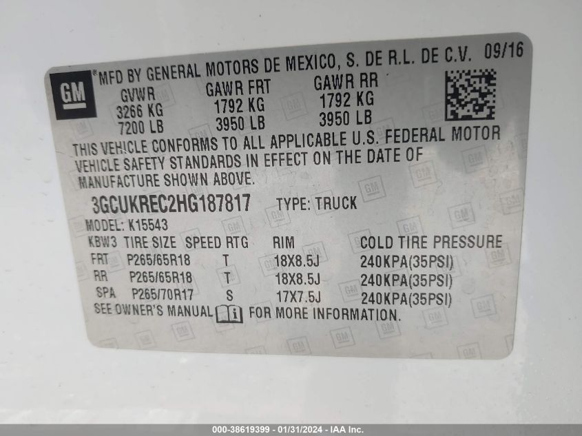 2017 CHEVROLET SILVERADO 1500 1LT - 3GCUKREC2HG187817