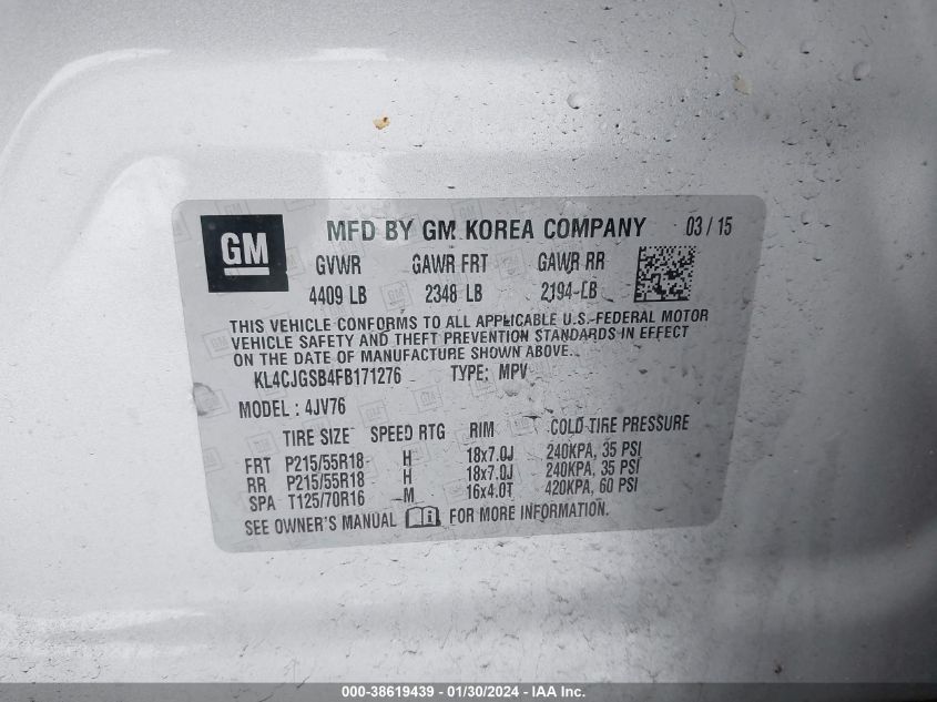 2015 BUICK ENCORE LEATHER - KL4CJGSB4FB171276