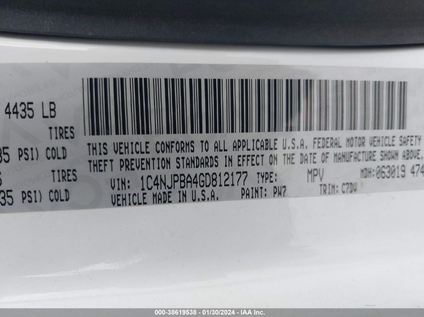 2016 JEEP PATRIOT SPORT - 1C4NJPBA4GD812177