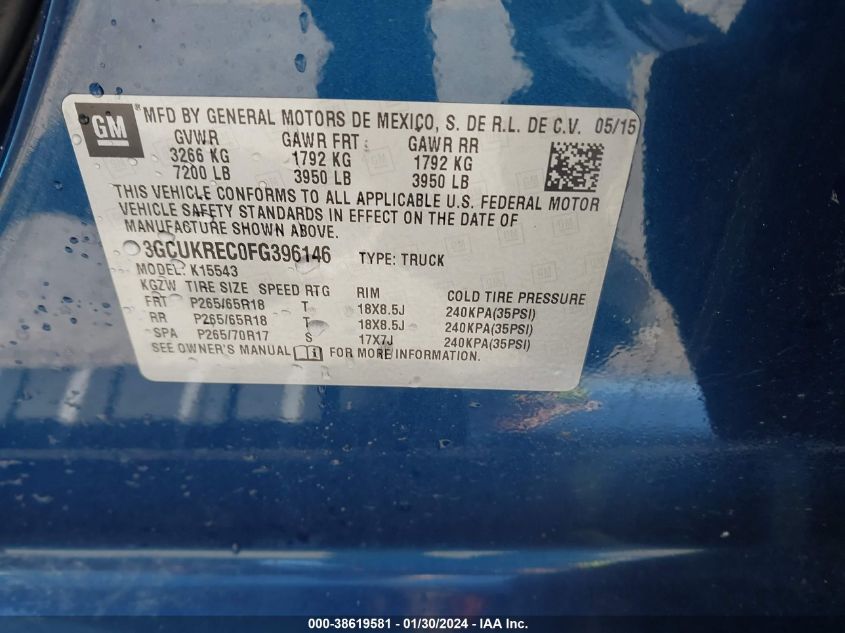 2015 CHEVROLET SILVERADO 1500 2LT - 3GCUKREC0FG396146