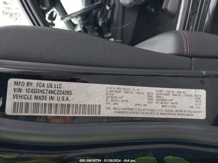 2022 DODGE DURANGO R/T - 1C4SDHCT4NC224265