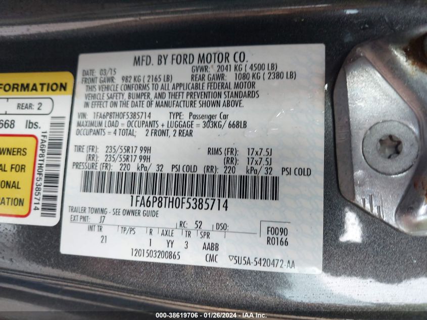 2015 FORD MUSTANG ECOBOOST - 1FA6P8TH0F5385714