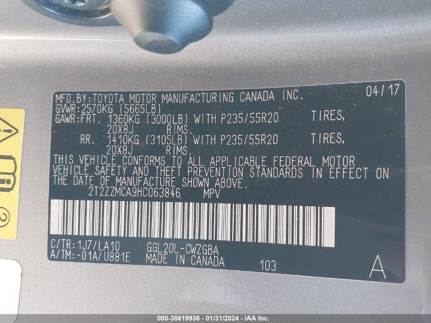 2017 LEXUS RX 350 - 2T2ZZMCA9HC063846
