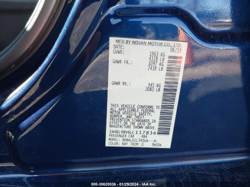 2020 NISSAN ALTIMA S FWD - 1N4BL4BV6LC117834