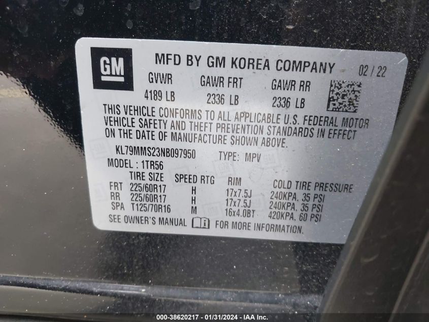 2022 CHEVROLET TRAILBLAZER LS - KL79MMS23NB097950