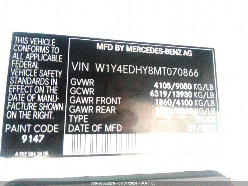 2021 MERCEDES-BENZ SPRINTER 2500 HIGH ROOF V6 - W1Y4EDHY8MT070866