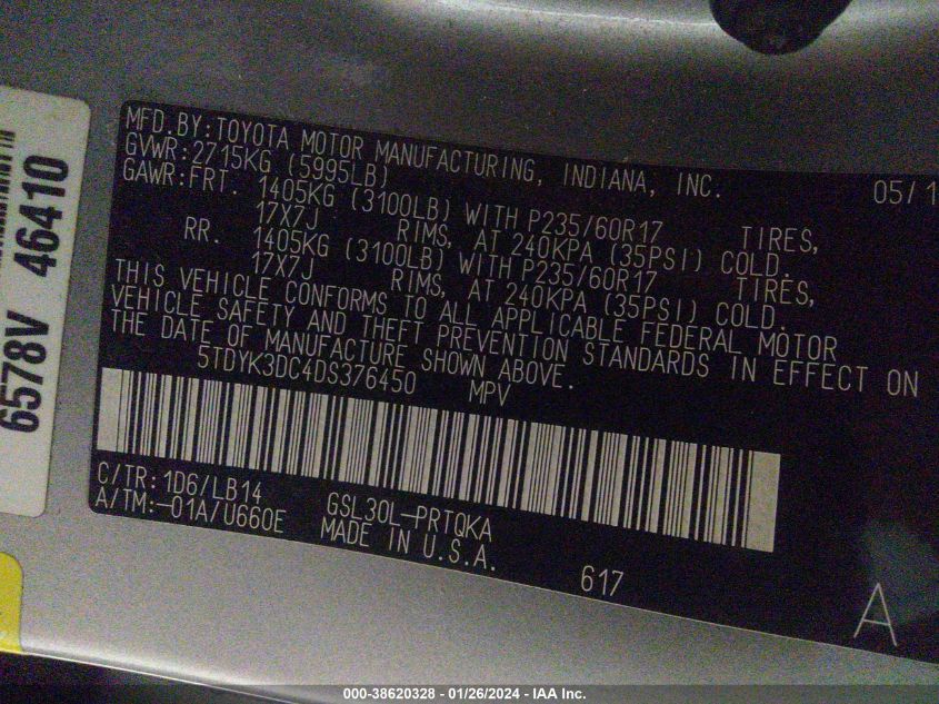 2013 TOYOTA SIENNA XLE/LIMITED - 5TDYK3DC4DS376450