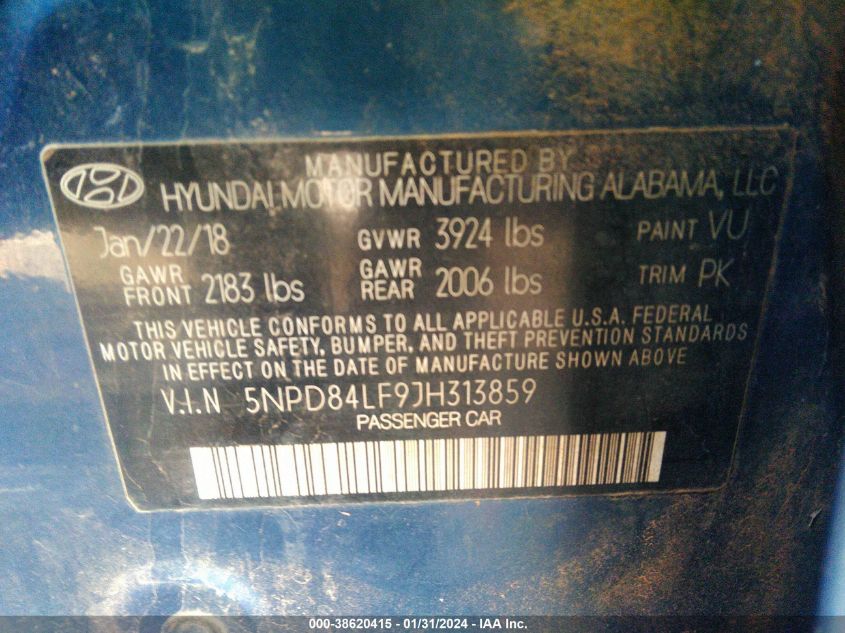 2018 HYUNDAI ELANTRA SEL/VALUE/LIMITED - 5NPD84LF9JH313859