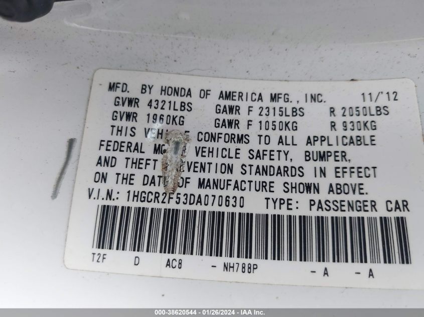 2013 HONDA ACCORD SPORT - 1HGCR2F53DA070630