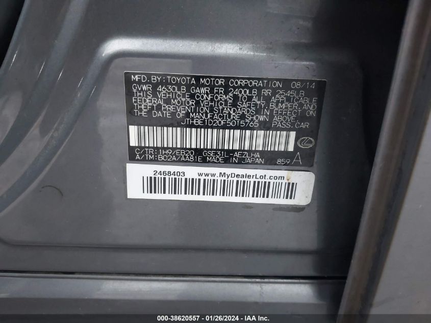 2015 LEXUS IS 350 - JTHBE1D20F5015765