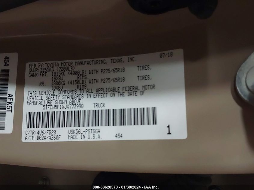 2018 TOYOTA TUNDRA CREWMAX SR5 - 5TFDW5F1XJX773998