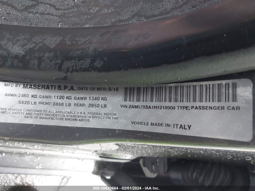 VIN ZAM57XSA1H1218904 2017 MASERATI GHIBLI
