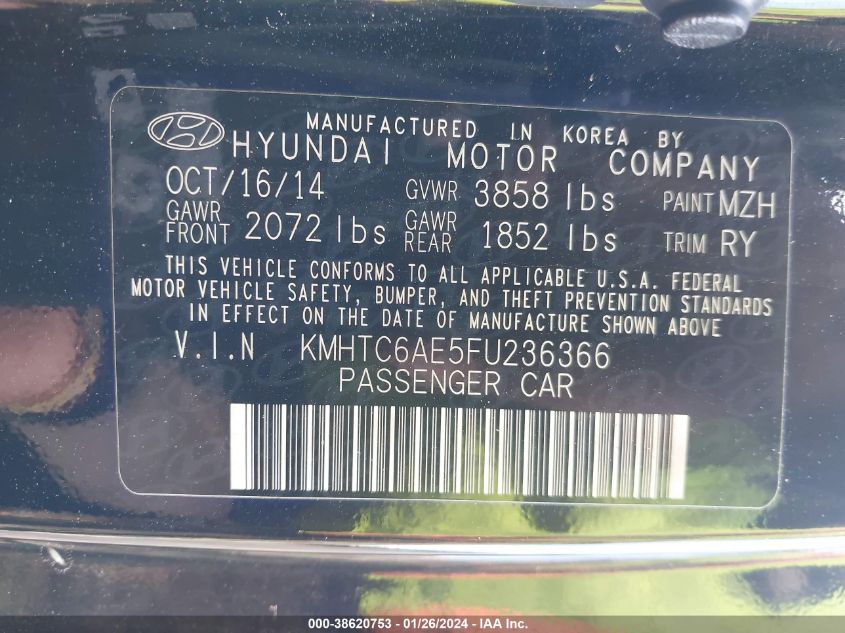 2015 HYUNDAI VELOSTER TURBO R-SPEC - KMHTC6AE5FU236366