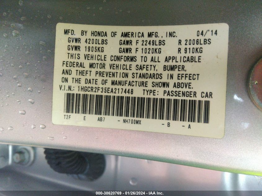 2014 HONDA ACCORD LX - 1HGCR2F35EA217448