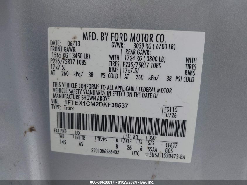 2013 FORD F-150 XL - 1FTEX1CM2DKF38537