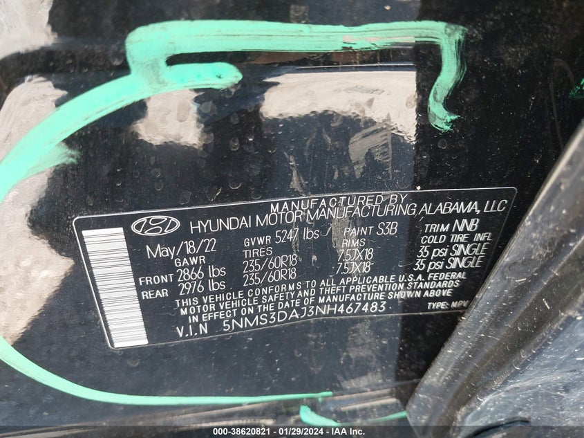VIN 5NMS3DAJ3NH467483 2022 HYUNDAI SANTA FE SEL