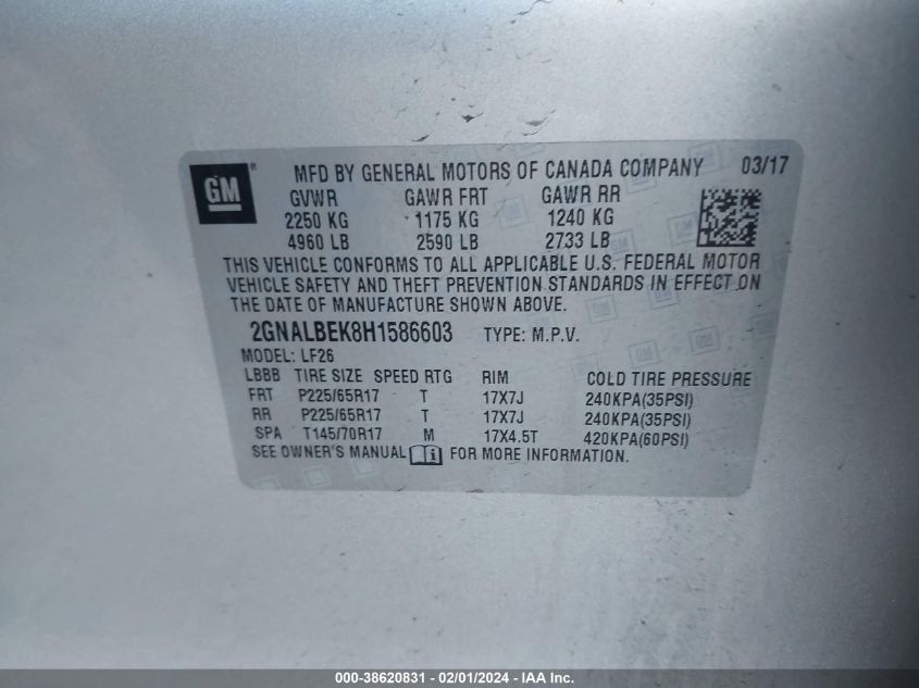 2017 CHEVROLET EQUINOX LS - 2GNALBEK8H1586603