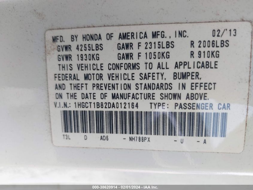 2013 HONDA ACCORD EX-L - 1HGCT1B82DA012164