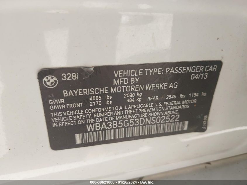 2013 BMW 328I XDRIVE - WBA3B5G53DNS02522