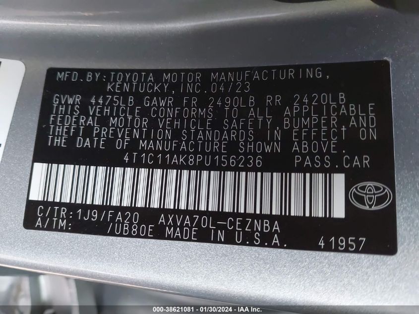 2023 TOYOTA CAMRY LE - 4T1C11AK8PU156236