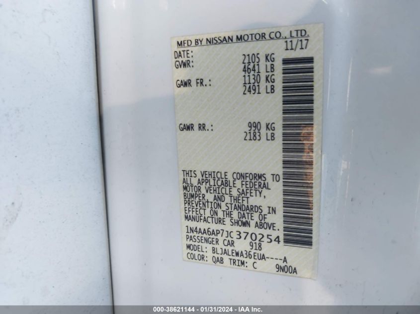 2018 NISSAN MAXIMA 3.5 SL - 1N4AA6AP7JC370254