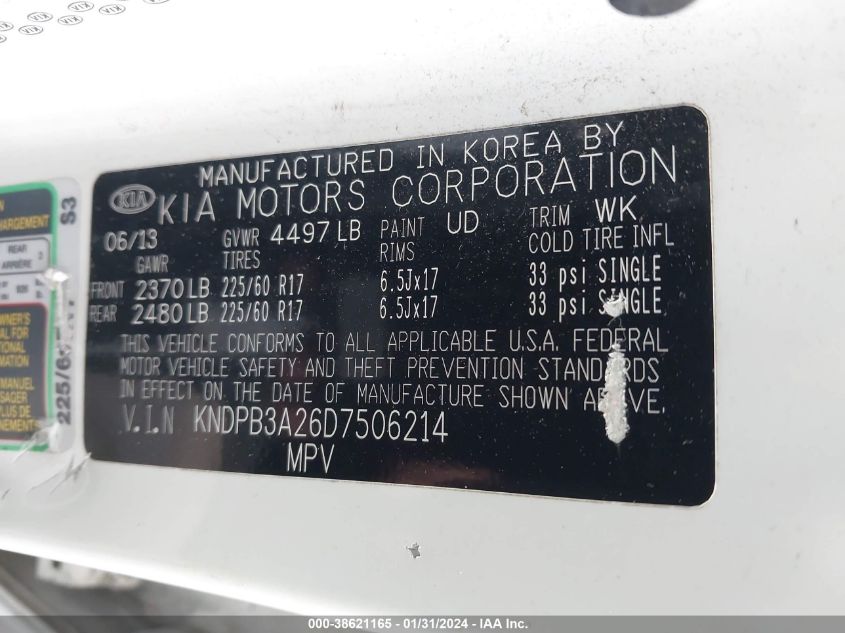 2013 KIA SPORTAGE LX - KNDPB3A26D7506214