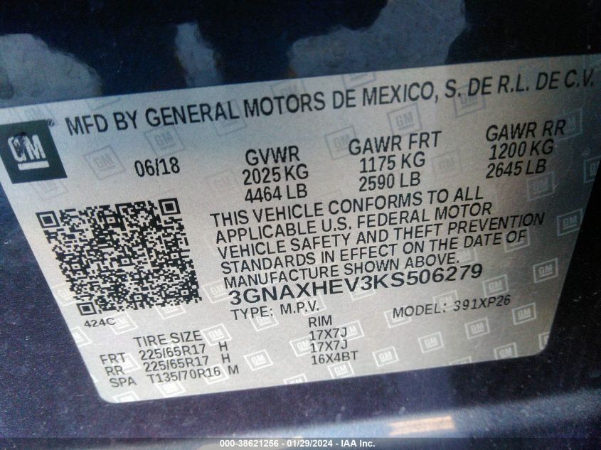 2019 CHEVROLET EQUINOX LS - 3GNAXHEV3KS506279