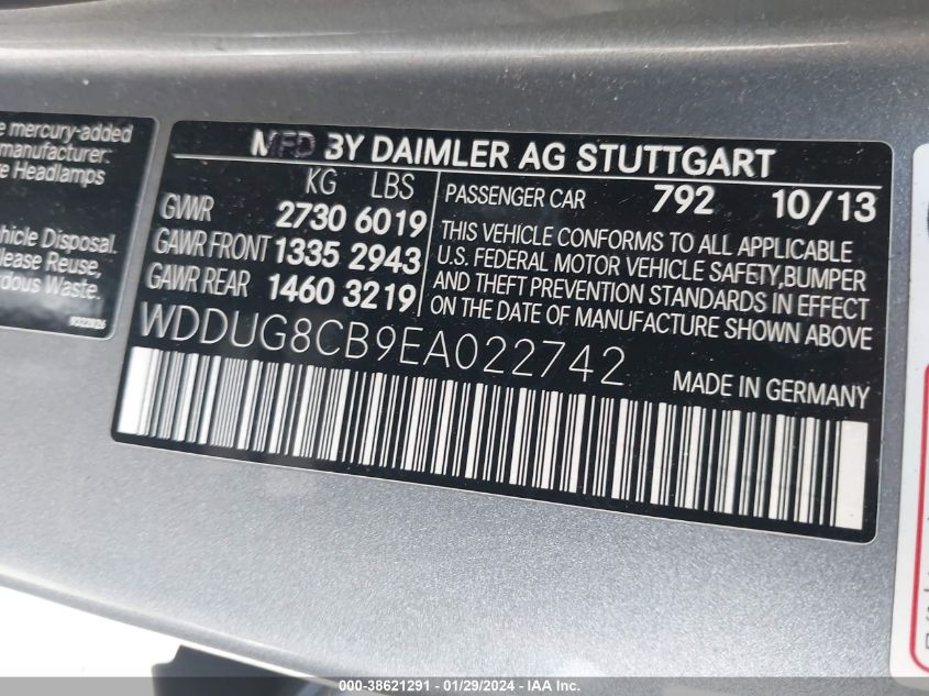2014 MERCEDES-BENZ S 550 WDDUG8CB9EA022742