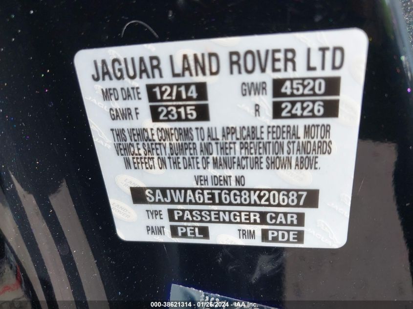 2016 JAGUAR F-TYPE SAJWA6ET6G8K20687