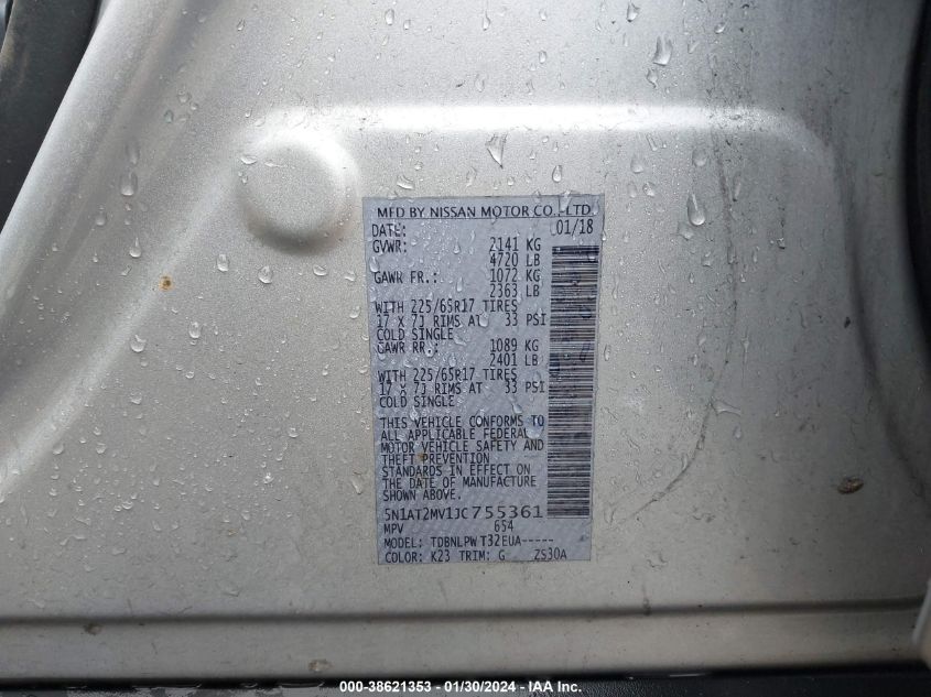 2018 NISSAN ROGUE SV/SL - 5N1AT2MV1JC755361