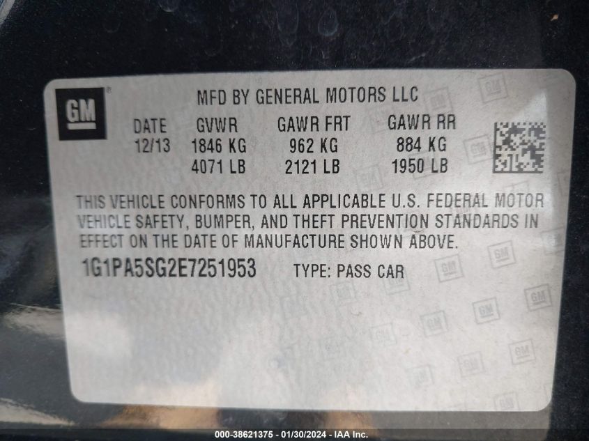 2014 CHEVROLET CRUZE LS AUTO - 1G1PA5SG2E7251953