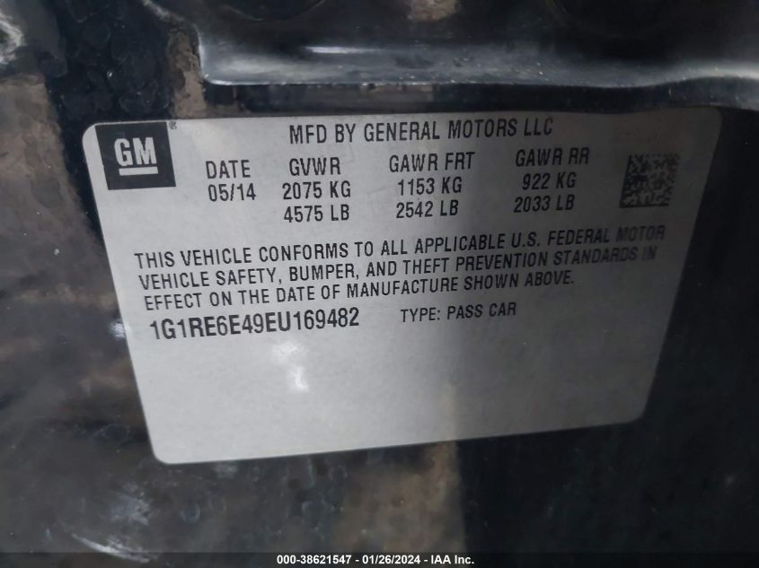 2014 CHEVROLET VOLT - 1G1RE6E49EU169482