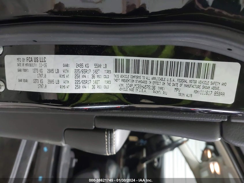 VIN 1C4PJMCB3HW575136 2017 JEEP CHEROKEE LATITUDE