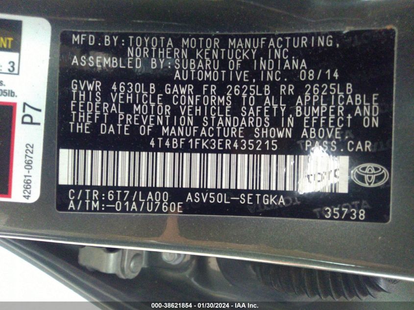 2014 TOYOTA CAMRY L/SE/LE/XLE - 4T4BF1FK3ER435215