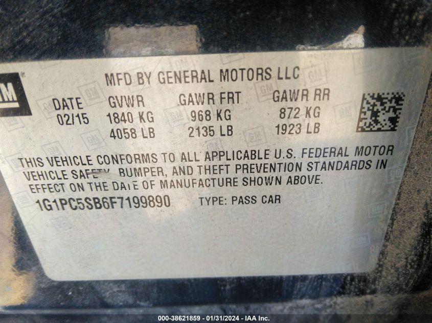 2015 CHEVROLET CRUZE LT - 1G1PC5SB6F7199890