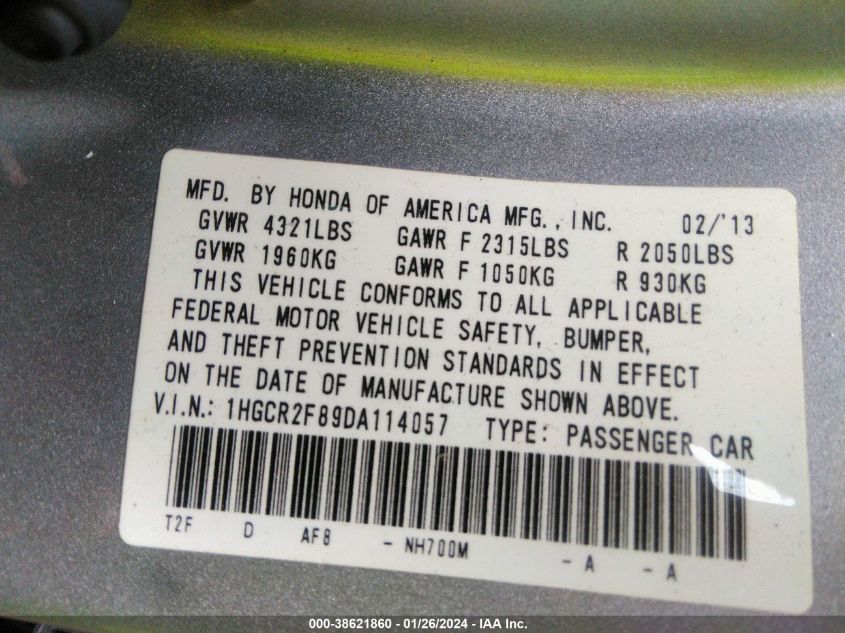 2013 HONDA ACCORD EXL - 1HGCR2F89DA114057