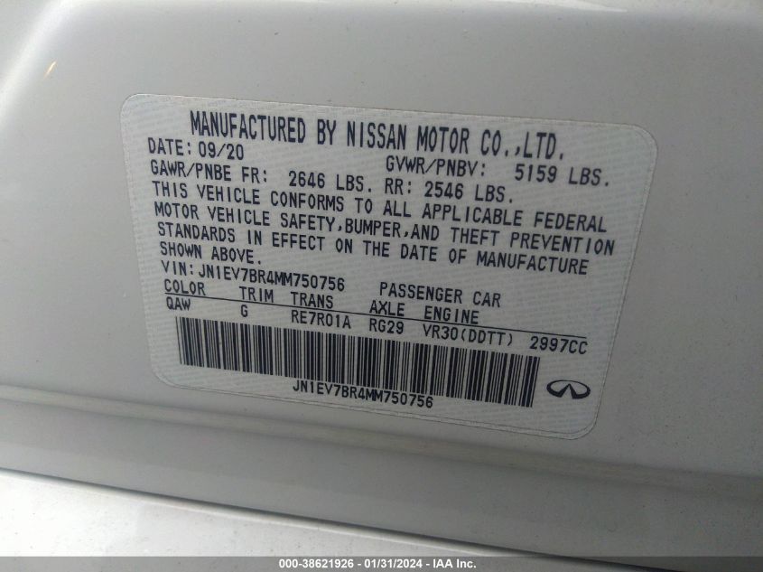 2021 INFINITI Q50 LUXE AWD - JN1EV7BR4MM750756
