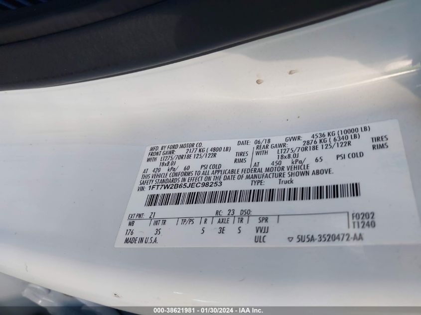 2018 FORD F-250 XLT - 1FT7W2B65JEC98253