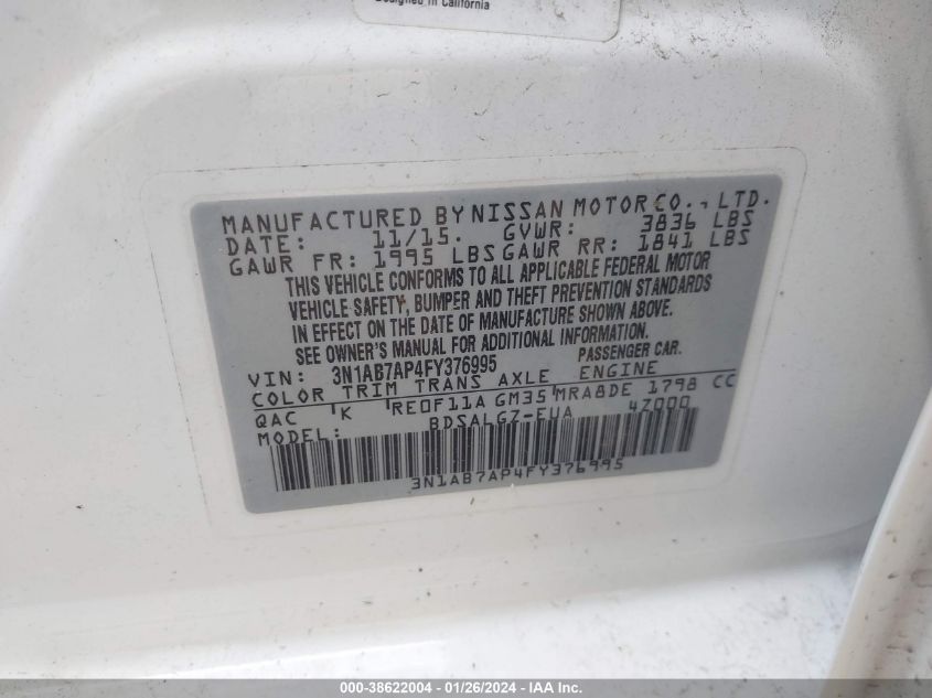 2015 NISSAN SENTRA SL - 3N1AB7AP4FY376995