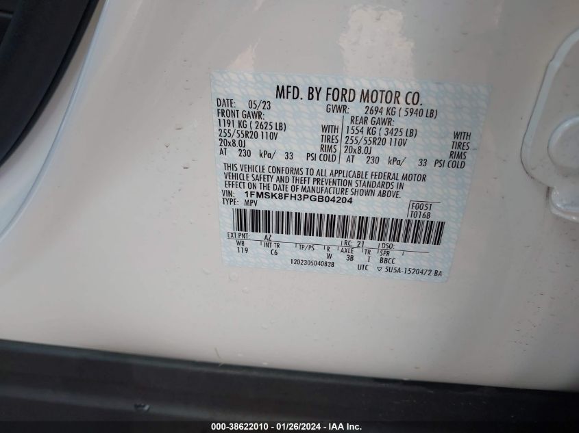 2023 FORD EXPLORER LIMITED - 1FMSK8FH3PGB04204