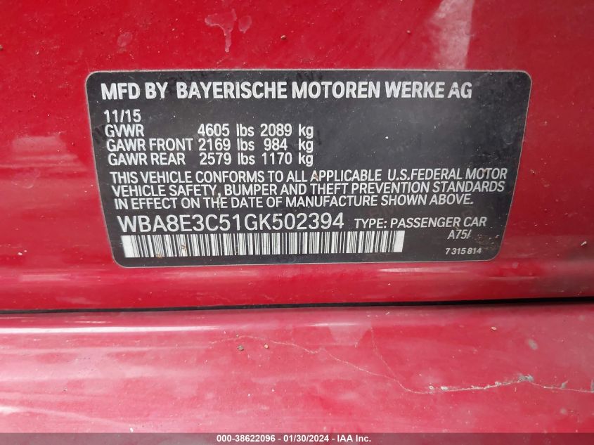 2016 BMW 328I XDRIVE - WBA8E3C51GK502394