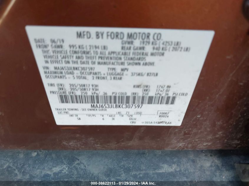 2019 FORD ECOSPORT SES - MAJ6S3JL8KC307597