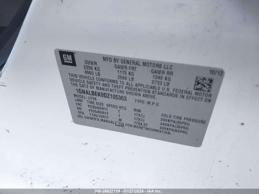 2013 CHEVROLET EQUINOX LS - 1GNALBEK8DZ105363